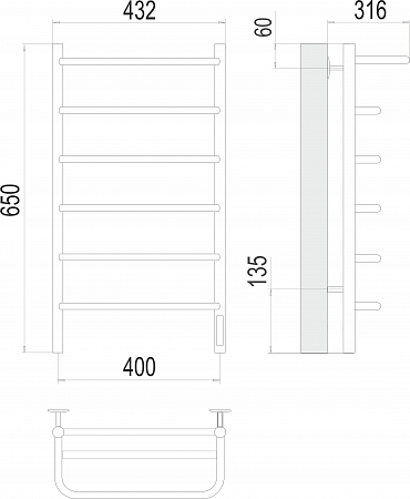 Полка П6 400х650 Электро (quick touch) Полотенцесушитель  TERMINUS Горно-Алтайск - фото 3