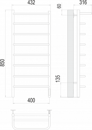 Полка П8 400х850 Электро (quick touch) Полотенцесушитель  TERMINUS Горно-Алтайск - фото 3