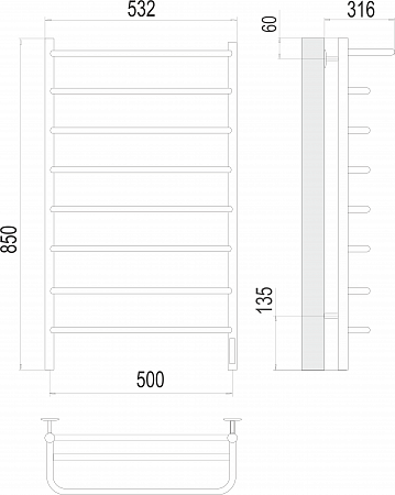 Полка П8 500х850 Электро (quick touch) Полотенцесушитель  TERMINUS Горно-Алтайск - фото 3