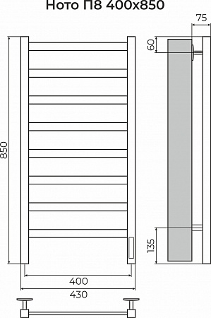 Ното П8 400х850 Электро (quick touch) Полотенцесушитель TERMINUS Горно-Алтайск - фото 3