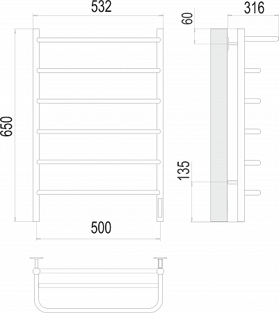 Полка П6 500х650 Электро (quick touch) Полотенцесушитель  TERMINUS Горно-Алтайск - фото 3